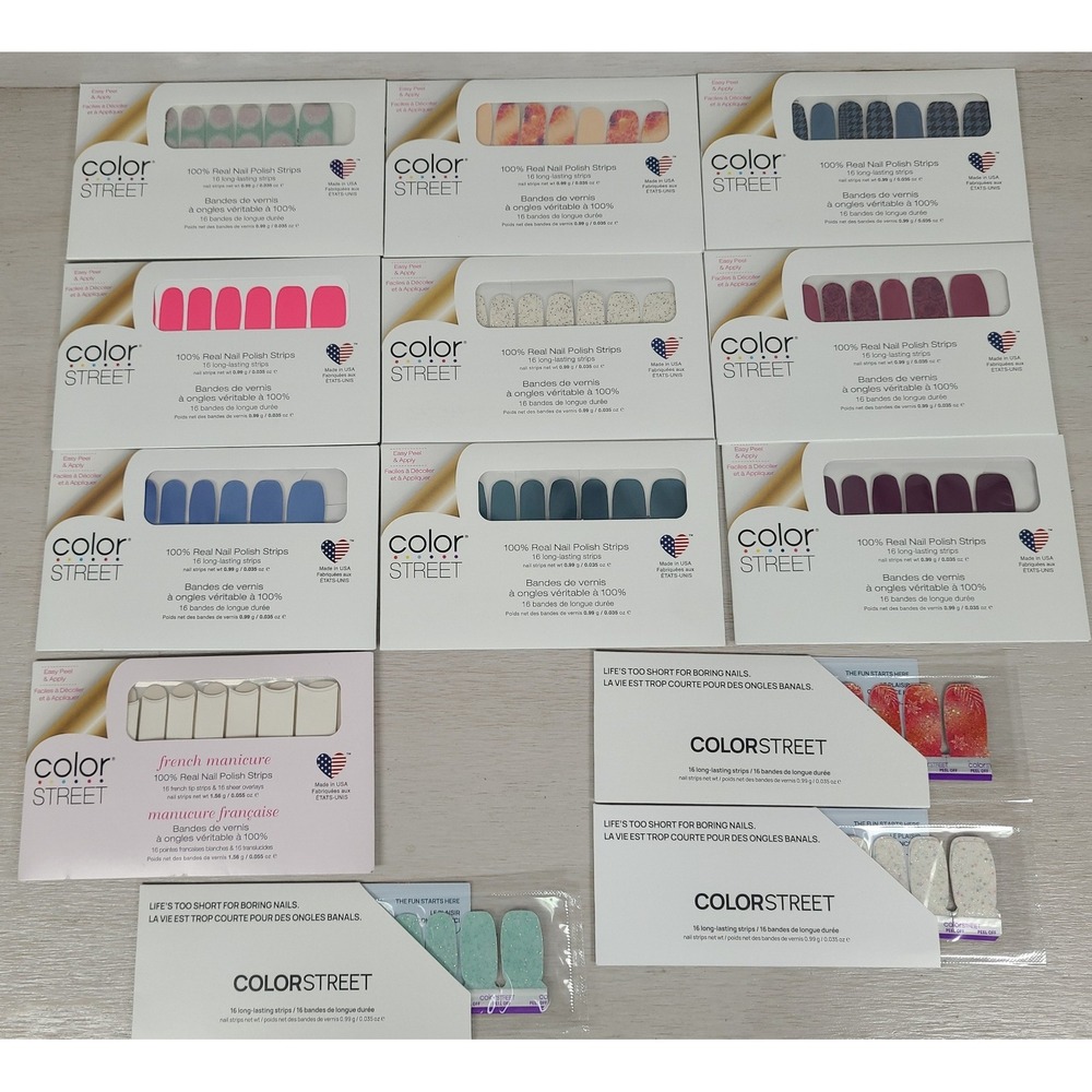 Color Street Nail Polish Strips Bundle 13 Sets Variety Solids Glitters French